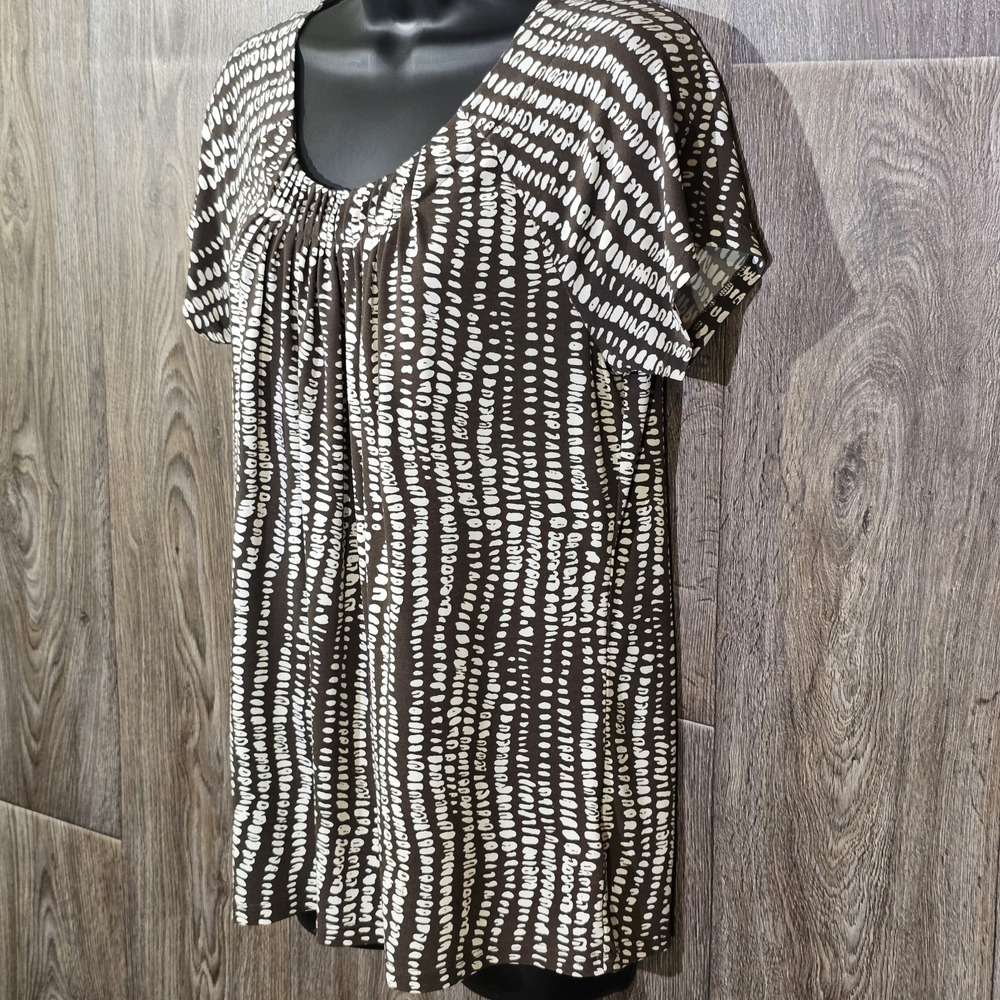 Chaus M Brown White Abstract Short Sleeve Blouse